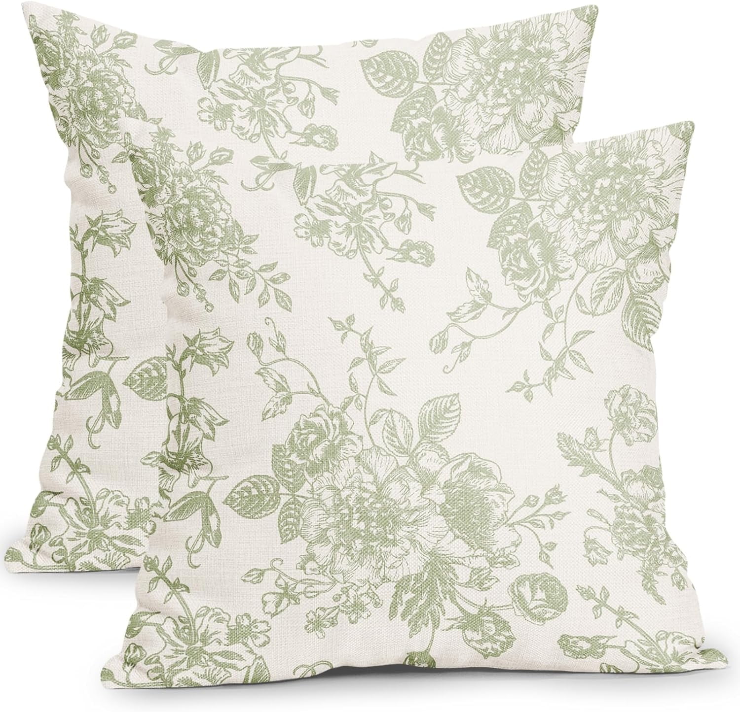 Vintage Floral Pillow Covers 18x18 Inch Set of 2 Sage Green and Cream Floral Throw Pillow Covers Chinoiserie Flower Pillowcases Rustic Farmhouse Cotton Linen Cushion Covers for Couch Bed Sofa Decor - Walmart.com