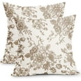 thumbnail image 1 of Vintage Floral Pillow Covers 18x18 Inch Set of 2 Tan and Cream Floral Throw Pillow Covers Chinoiserie Flower Pillowcases Rustic Farmhouse Cotton Linen Cushion Covers for Couch Bed Sofa Home Decor, 1 of 6
