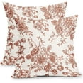 thumbnail image 1 of Vintage Floral Pillow Covers 18x18 Inch Set of 2 Tan and Cream Floral Throw Pillow Covers Chinoiserie Flower Pillowcases Rustic Farmhouse Cotton Linen Cushion Covers for Couch Bed Sofa Home Decor, 1 of 1