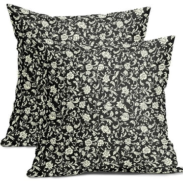 Vintage Floral Pillow Covers 18x18 Set of 2 Black Cream Small Flower Outdoor Decorative Throw Pillow Covers Rustic Farmhouse Pillowcases Cotton Linen Cushion Covers for Couch Bedroom Sofa Chair Decor