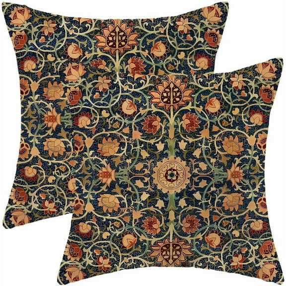 Vintage Floral Pillow Covers 18x18 Set of 2 Burnt Orange Flowers Botanical Decorative Throw Pillow Outdoor Square Farmhouse Art Cushion Case for Sofa Couch Home Decor
