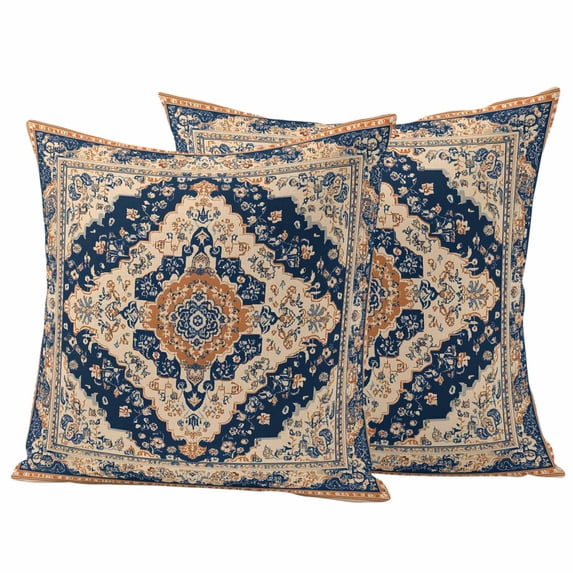 Vintage Floral Pillow Covers 2 Pack Dark Blue Classical Bohemian Style Pillowcase Waterproof Outdoor Throw Pillow Cover for Patio Garden Square Cushion 20”x20”