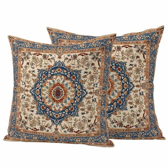 Vintage Floral Pillow Covers 2 Pack Navy Brown Classical Ethnic Bohemian Pillowcase Waterproof Outdoor Throw Pillow Cover for Patio Garden Square Cushion 26”x26”