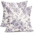 thumbnail image 1 of Vintage Floral Pillow Covers 20x20 Inch Set of 2 Lavender Purple and Cream Floral Throw Pillow Covers Chinoiserie Flower Pillowcases Rustic Farmhouse Cushion Covers for Couch Home Decor, 1 of 6