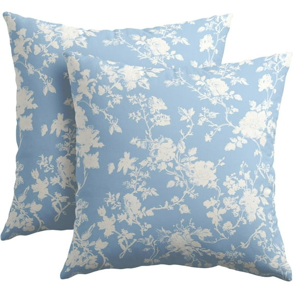 Vintage Floral Pillow Covers 20x20 Inch Set of 2 Rustic Baby Blue and White Outdoor Decorative Throw Pillows Chinoiserie Flower Toile Pillowcases Cushion Covers for Couch Home Decor