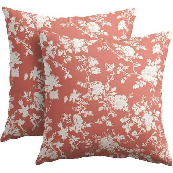 Vintage Floral Pillow Covers 20x20 Inch Set of 2 Rustic Coral and White Outdoor Decorative Throw Pillows Chinoiserie Flower Toile Pillowcases Cushion Covers for Couch Home Decor