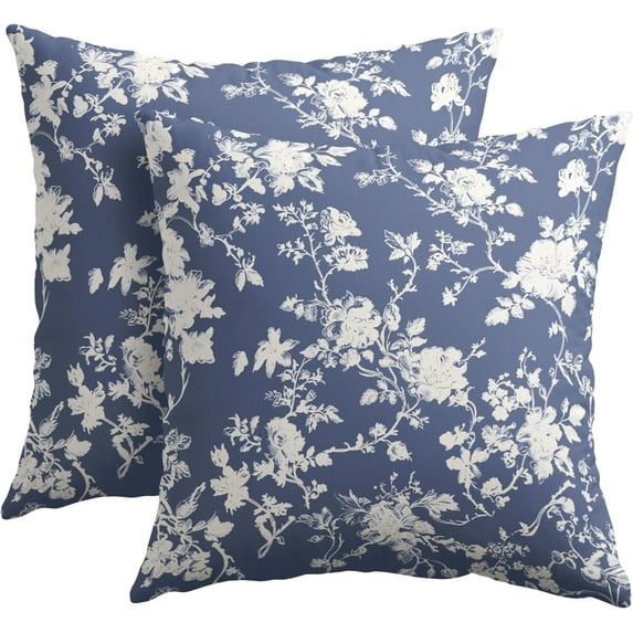 Vintage Floral Pillow Covers 20x20 Inch Set of 2 Rustic Navy Blue and White Outdoor Decorative Throw Pillows Chinoiserie Flower Toile Pillowcases Cushion Covers for Couch Home Decor