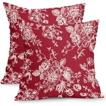 Vintage Floral Pillow Covers 20x20 Inch Set of 2 Wine Red Floral Outdoor Decorative Throw Pillows Chinoiserie Flower Pillowcases Rustic Farmhouse Cushion Covers for Couch Home Decor