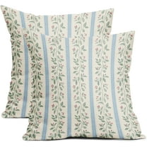 Vintage Floral Pillow Covers 20x20 Set of 2 Striped Boho Decor Blue Green Pillowcases Summer Printed Grand Millenial Throw Pillow Covers with Zipper Soft Cozy for Sofa Bed Chair Home Decoration