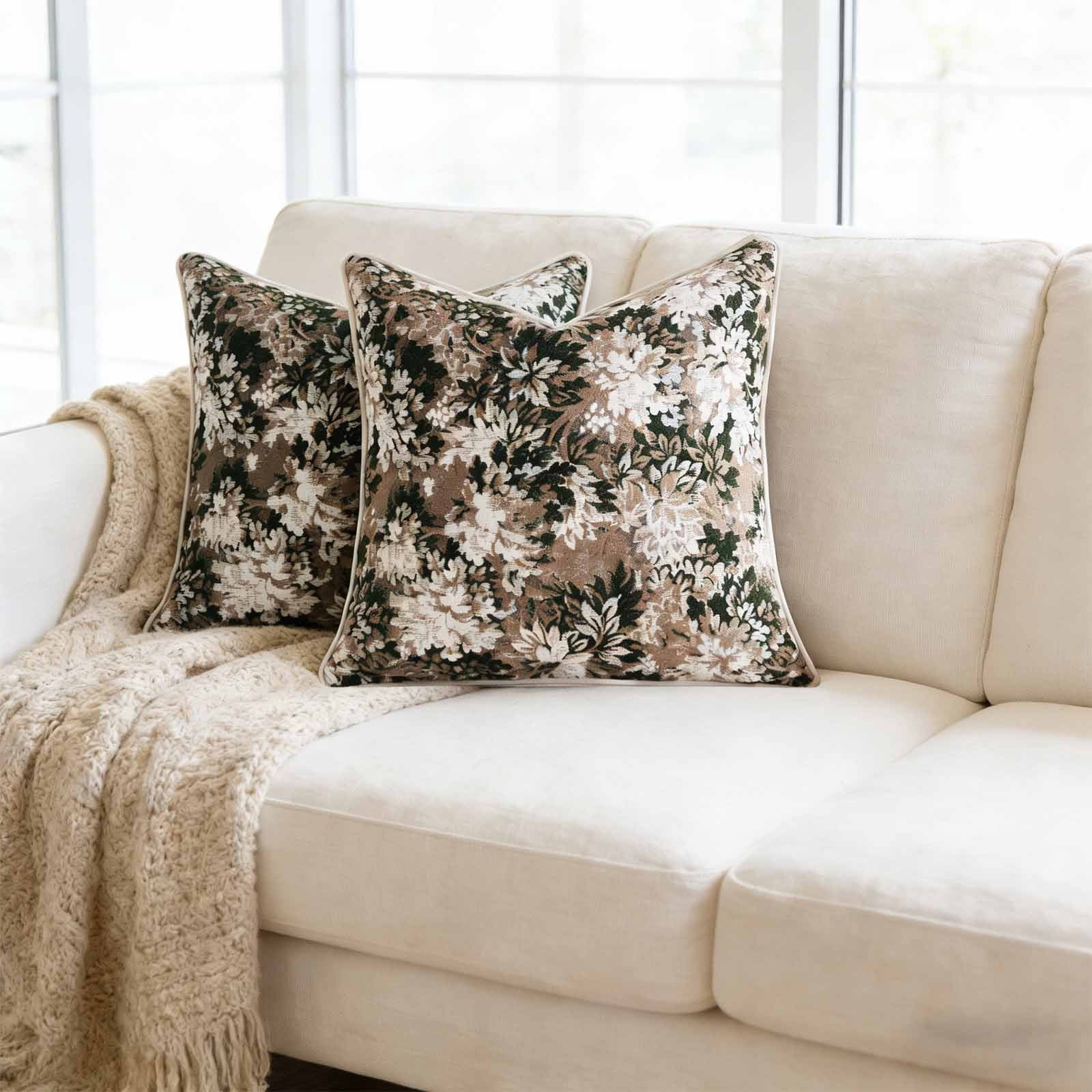 Vintage Floral Pillow Covers - Pack Of 2, 18x18 Inch Boho Rural Accents for Rectangular Decorative Throw Pillows