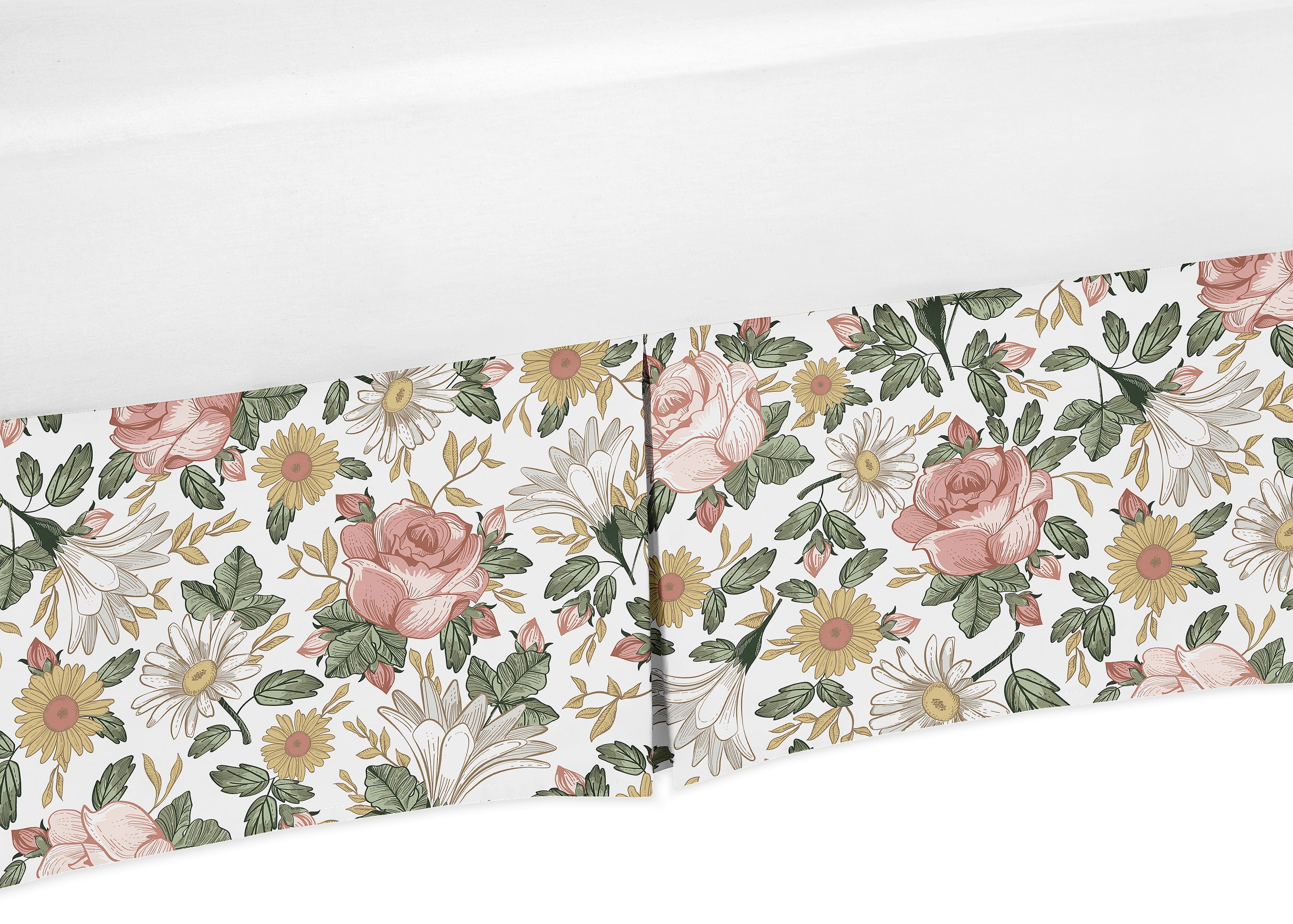Vintage Floral Pink Green Dust Ruffle Crib Skirt by Sweet Jojo Designs