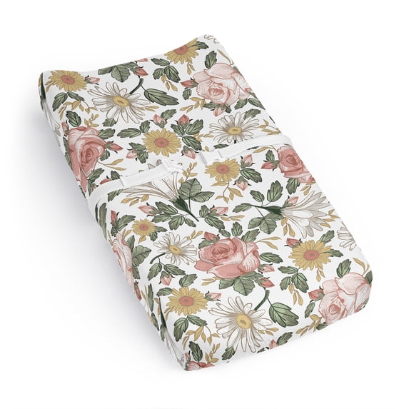 Sweet Jojo Designs Vintage Floral Pink Yellow and Green Changing Pad Cover Sheet