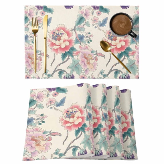 Vintage Floral Placemats Set of 12 Watercolor Farmhouse Botanical Flowers Place Mats Indoor Wipeable Table Mats Washable Cloth Dining Table Placemats for Kitchen Holiday Party Home Decor 13x19 Inch