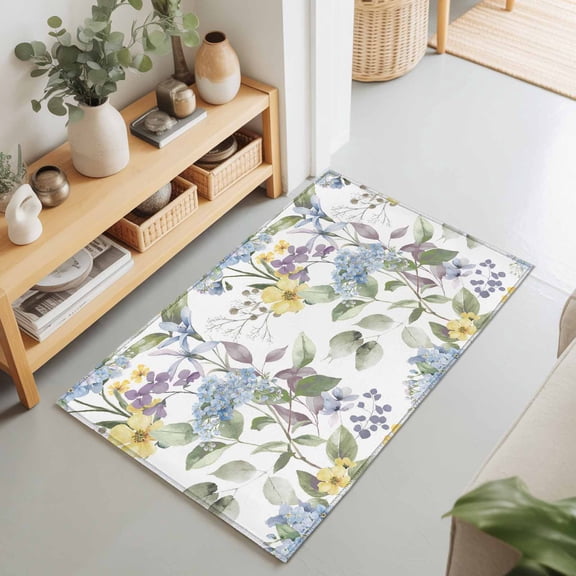 Vintage Floral Plant Hydrangea Rectangle Area Rug 2x3ft,Living Room Rug Non-Slip Washable Circle Rugs Pad,Rustic Farm Green Leaf Soft Floor Carpet for Bedroom Dining Room