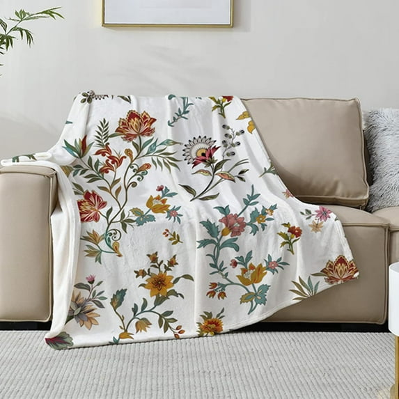 Vintage Floral Plant Throw Blanket Boho Flower Blanket Fall Autumn Throw Blanket Super Soft Flannel Fleece Throw Blanket Cozy Fuzzy Plush Throw Blanket for Bed Office Couch \u201c60 x 80\u201d