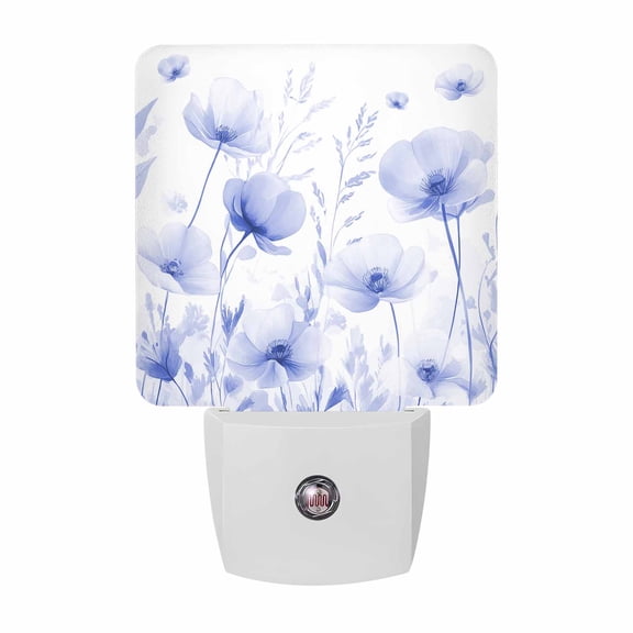 Vintage Floral Plug-in LED Night Lights Watercolor Flowers Blue Auto Dusk-to-Dawn Sensor for Bedroom, Bathroom, Kitchen, Nursery, Hallway, Stairs, Wall Home Decor