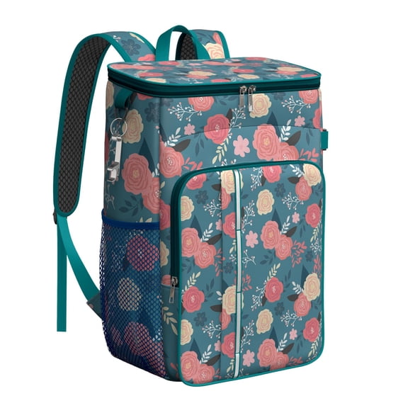 Vintage Floral Print Backpack Cooler, Insulated Leakproof Cooler Bag, Waterproof Lunch Backpack for Retro Garden Picnics, Beach Days