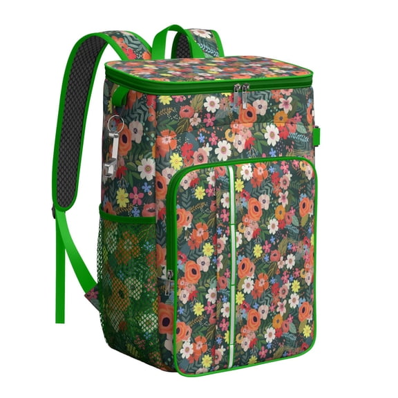 Vintage Floral Print Backpack Cooler, Insulated Leakproof Cooler Bag, Waterproof Lunch Backpack for Retro Garden Picnics, Beach Days