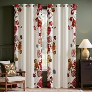 Vintage Floral Print Blackout Curtains Light Filtering Drapes with Vibrant Retro Flower Print Fall Decor Winter for Bedroom Living Room 84 Inches Length 2 Panels Set with Grommet Beige