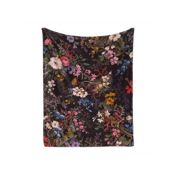 Vintage Floral Print Blanket - Soft Warm Polyester, All-Season Sofa Bed Throw with Colorful Bird Design, Rich Red