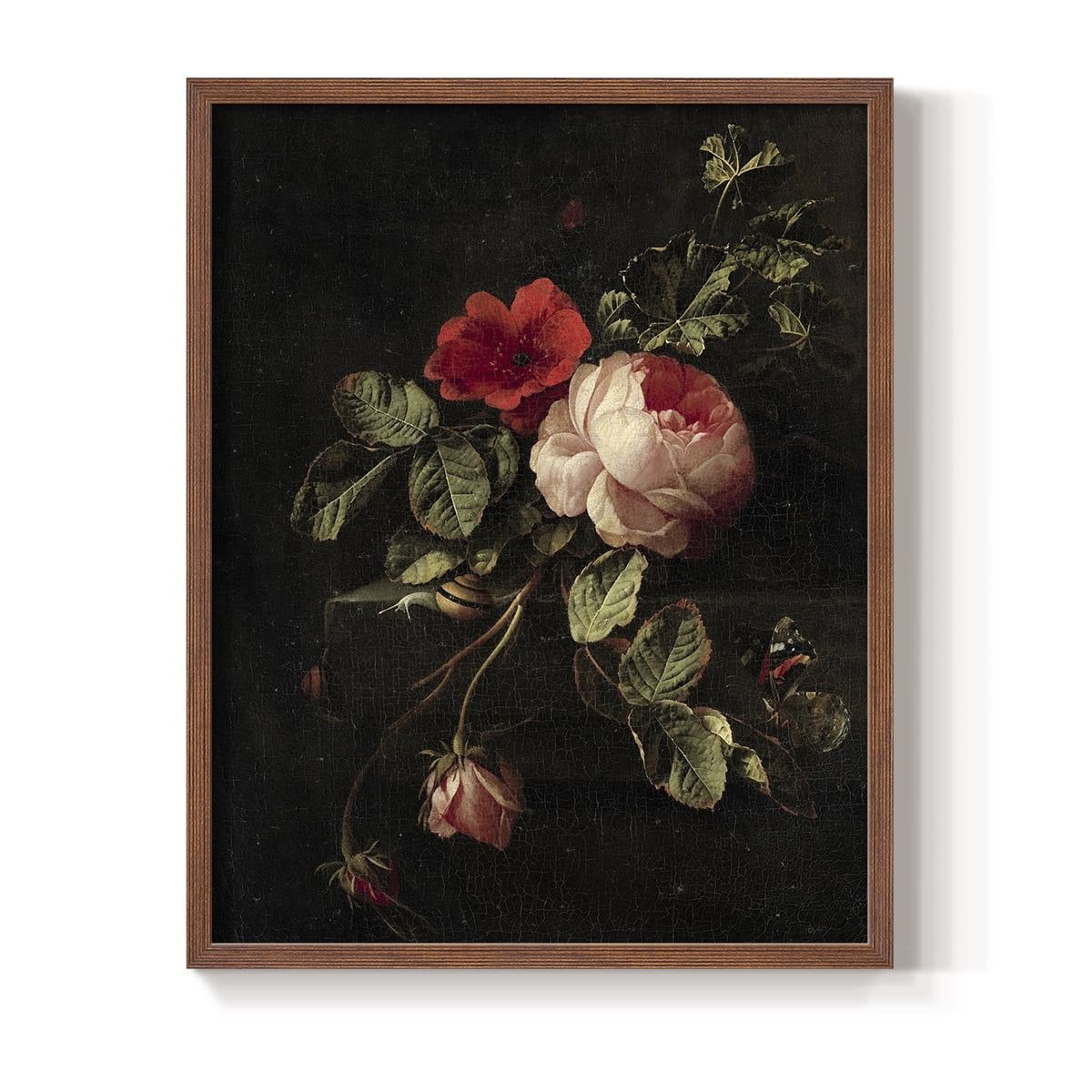 Vintage Floral Print CCCLXI - 14in. x 11in. Vintage Framed Print in Walnut Wood Frame