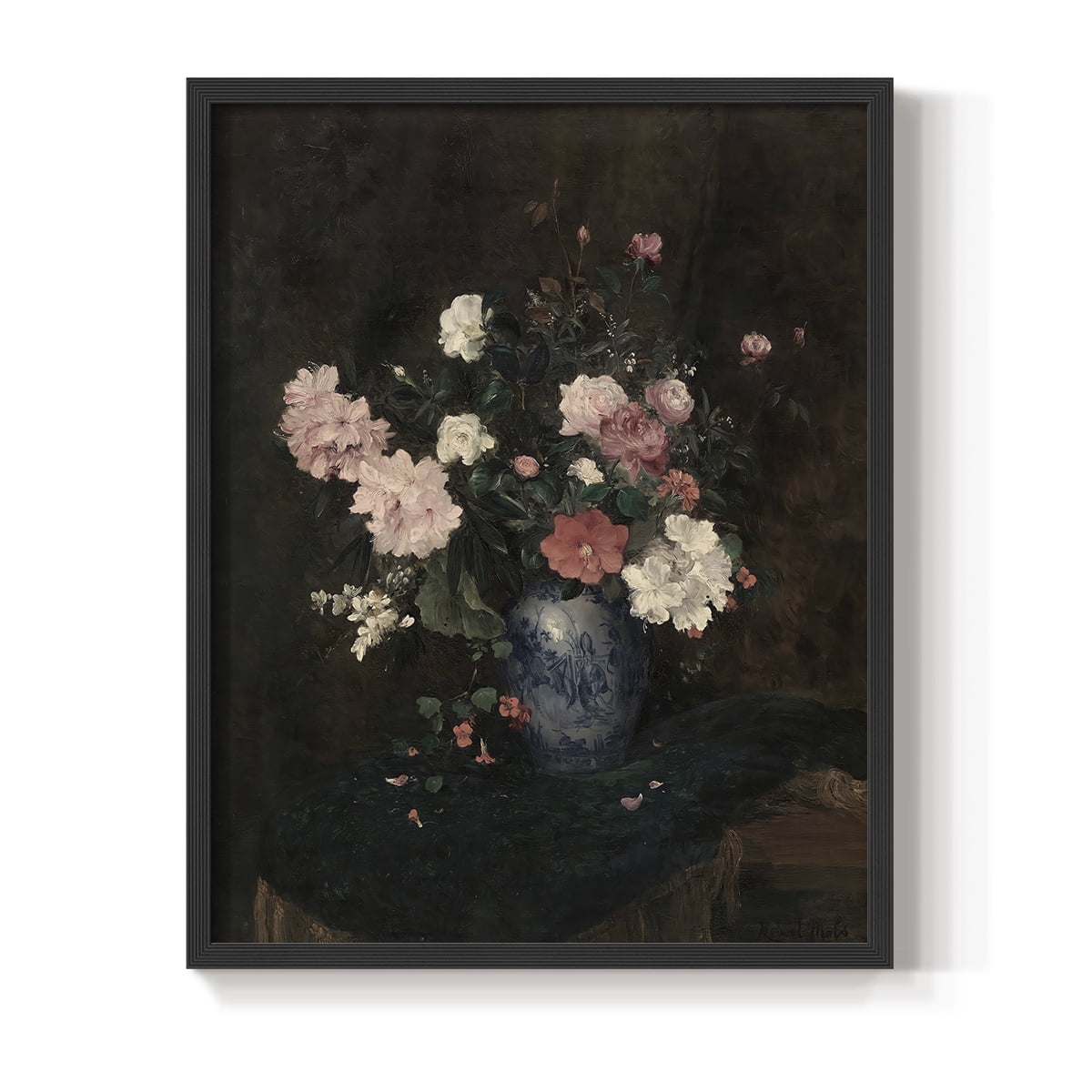 Vintage Floral Print LIII - 14in. x 11in. Vintage Framed Print in Black Wood Frame