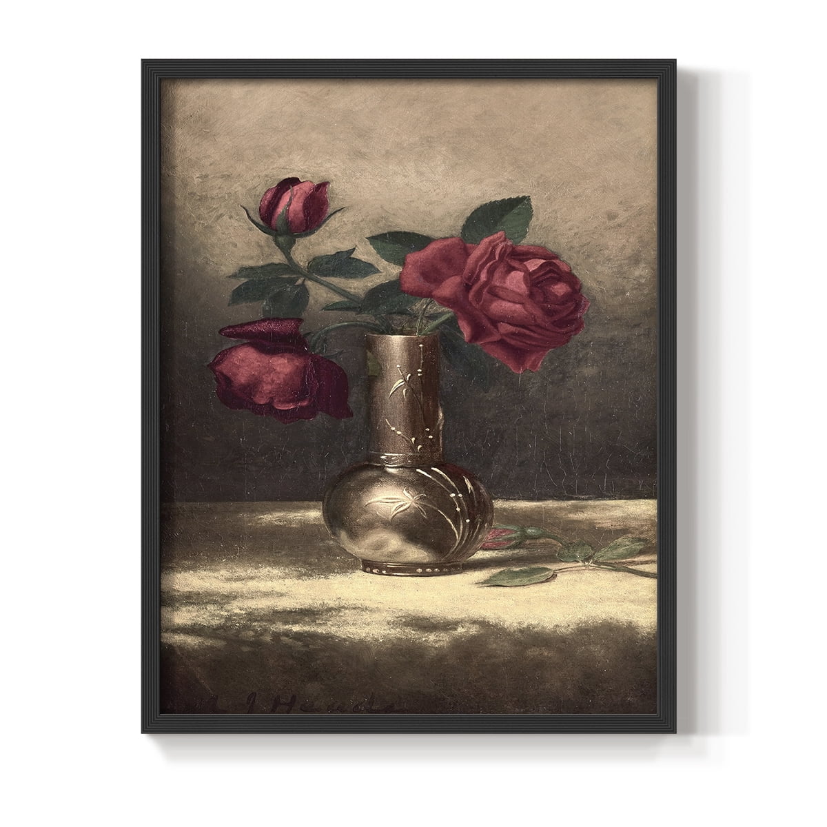 Vintage Floral Print LXVII - 14in. x 11in. Vintage Framed Print in Black Wood Frame