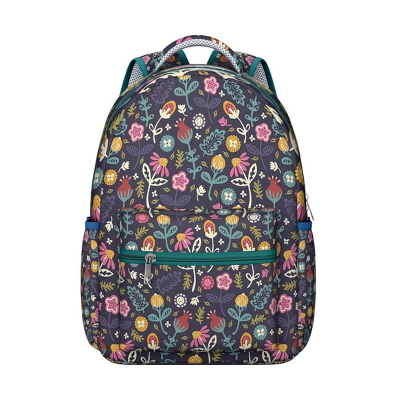 Vintage Floral Print Students Backpack Comfortable, Wear-Resistant School Bag with Artistic Wildflower and Butterfly Illustration