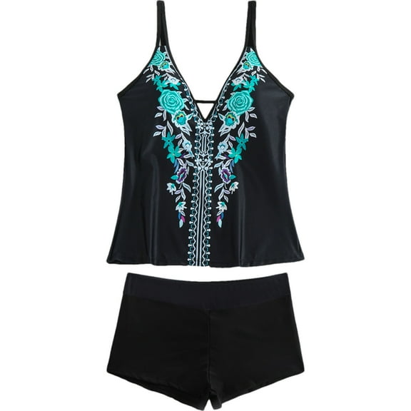 Vintage Floral Printed Bathing Suits for Women 2025 Plus Size Sexy 2PC Swimsuit Flowy Tankini Swimwear for Summer