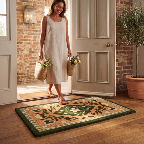 Vintage Floral Printed Loop Pile Doormat, 16 x 24 inch Decorative Entry Mat for Front Door, Porch, Patio, Hallway and Indoor or Outdoor Entrance Decor, Multicolor