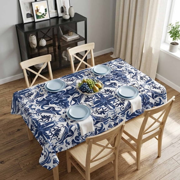 Vintage Floral Rectangle Tablecloth 52x70 Inch Medieval Ethnic Style Turkish Texture Waterproof Tablecloth for Dining Table, Washable Table Cover for Kitchen Dining Room Decoration,Stain Resistant