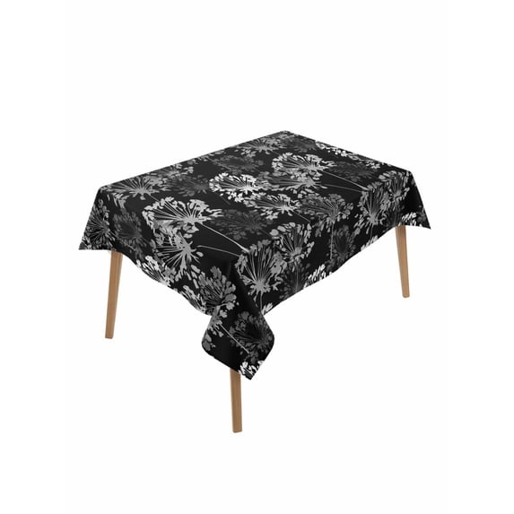Vintage Floral Rectangle Tablecloth, Black Dandelion Plants Country Botanical Waterproof & StainResistant Tablecloth, Washable Oil-proof Table Cover for Dining/Party/Wedding/Camping/Buffet 60x84 In