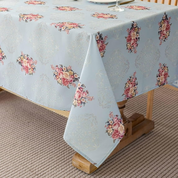 Vintage Floral Rectangle Tablecloth Shabby Chic Flower Table Cloth Spring Table Cover Waterproof for Dinner Kitchen Picnic, Light Blue, 60x120 Inches