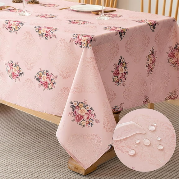 Vintage Floral Rectangle Tablecloth Shabby Chic Flower Table Cloth Spring Table Cover Waterproof for Dinner Kitchen Picnic, Pink, 60x120 Inches