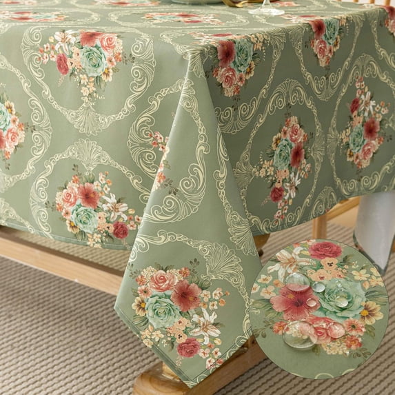 Vintage Floral Rectangle Tablecloth Shabby Chic Flower Table Cloth Spring Table Cover Waterproof for Dinner Kitchen Picnic, Pink, 60x120 Inches