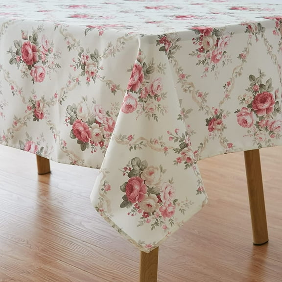 Vintage Floral Rectangle Tablecloth Shabby Chic Flower Table Cloth Spring Table Cover Waterproof for Dinner Kitchen Picnic, Pink, 60x120 Inches