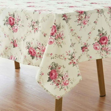 Vintage Floral Rectangle Tablecloth Shabby Chic Flower Table Cloth Spring Table Cover Waterproof for Dinner Kitchen Picnic, Pink, 60x84 Inches