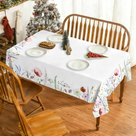 Vintage Floral Rectangle Tablecloth - Waterproof Peach Skin Fabric - Washable Table Cover Resistant for Restaurant, Picnic, Indoor and Outdoor Dining