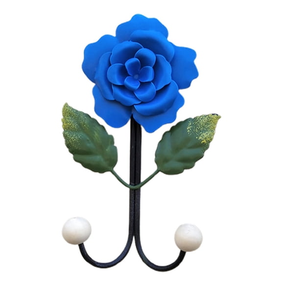 Vintage Floral Resin Wall Hooks, Rustic Metal Double Decorative Pegs, Artistic Key Towel Hat Hanging Fixture, Flower Shaped Wall Mount Fastener for Entryway Bathroom Household Item,BU2