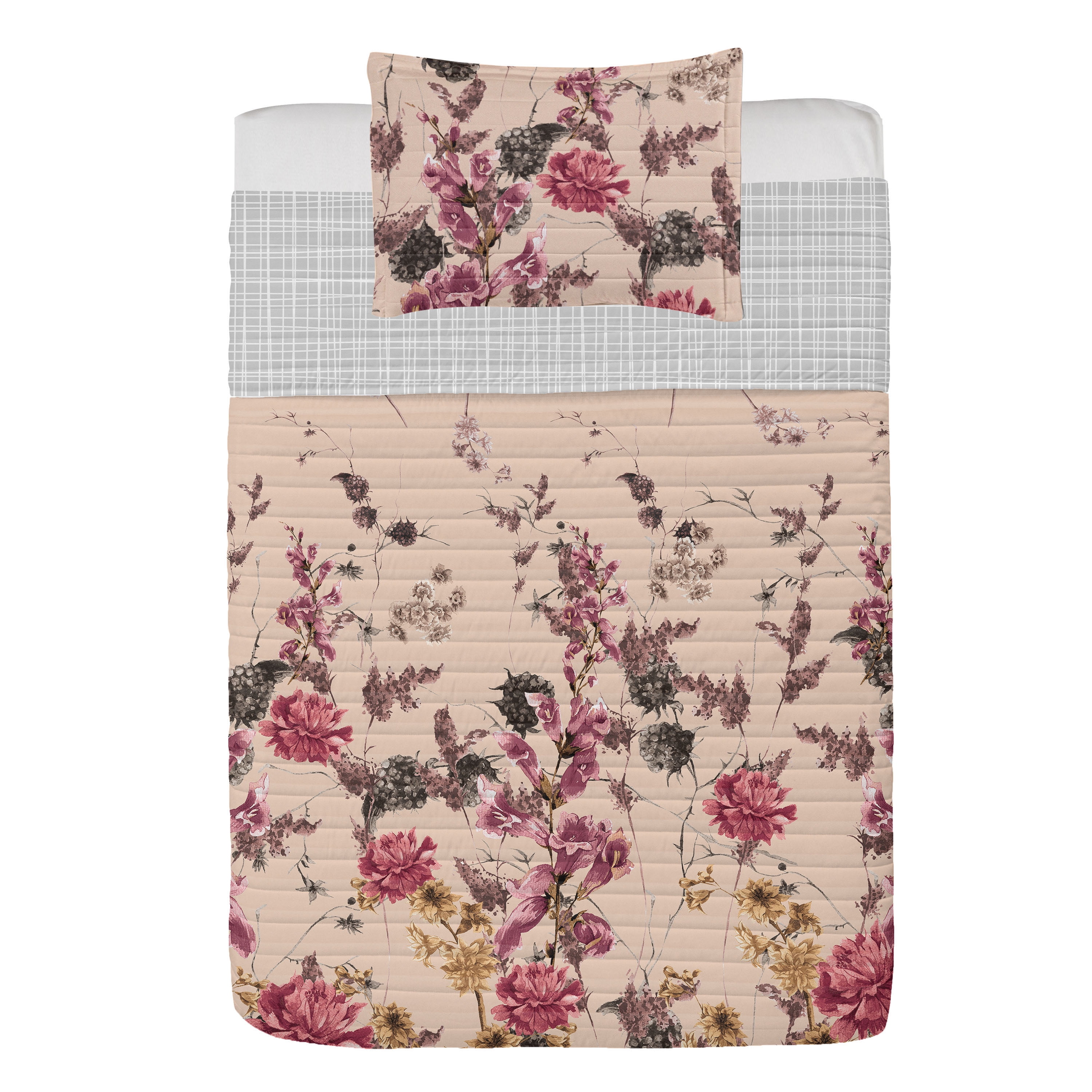 Twin Peach Dried Rose Reversible Microfiber Bedspread Set