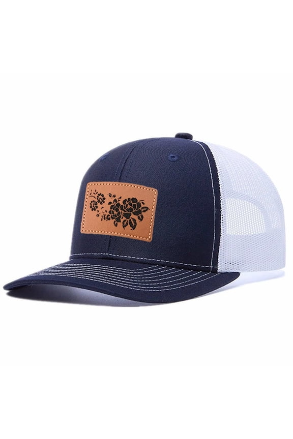 Vintage Floral Rose Leather Patch Embroidered Color Block Trucker Hat Unisex Adjustable Cotton Breathable Fashion Cap for Travel Daily Wear