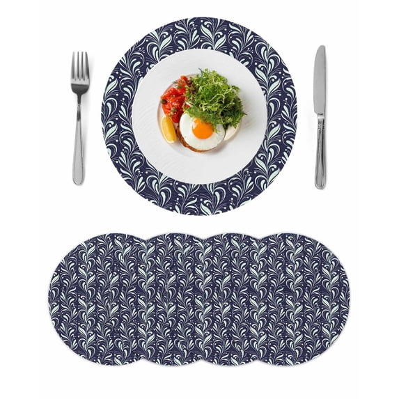 Vintage Floral Round 15 Inch Placemats Set of 4, Spring Country Botanical Flowers Simple HeatResistant Non Slip Place Mats for Dining Table, Wipeable Braided Kitchen Table Mats for Housewarming