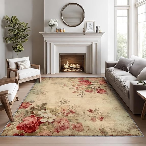Rose Rug Rug Collection Vintage Floral Rugs for Bedroom -Rose Floral Rug, Rustic Flower Area ...
