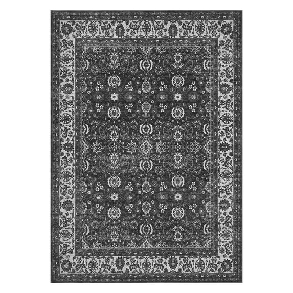 Vintage Floral Rugs for Living Room, Washable Brown, Area Rugs, Low Pile Non Shedding Stain Resistant Rugs for Bedroom Dining Room Home