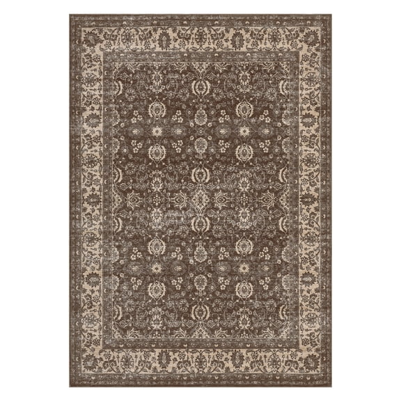 Vintage Floral Rugs for Living Room, Washable Brown, Area Rugs, Low Pile Non Shedding Stain Resistant Rugs for Bedroom Dining Room Home