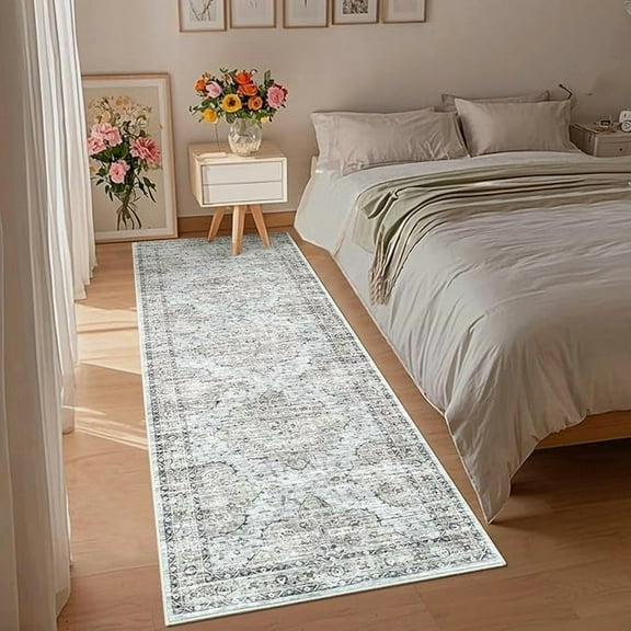 Vintage Floral Runner Rug 2x6 Washable Runner Retro Oriental Printed Carpet Low Pile Thin Entryway Rug, Soft Non Shedding Printed Mat for Halways, Kitchens, Blue Brown