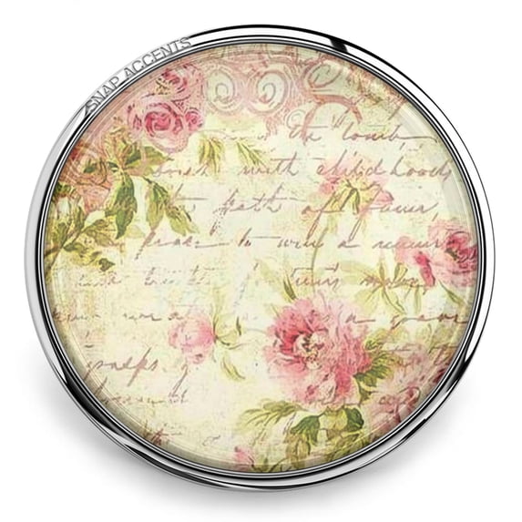 Vintage Floral Script Snap Jewelry Ginger Charm Button, For Interchangeable DIY Customizable Accessories