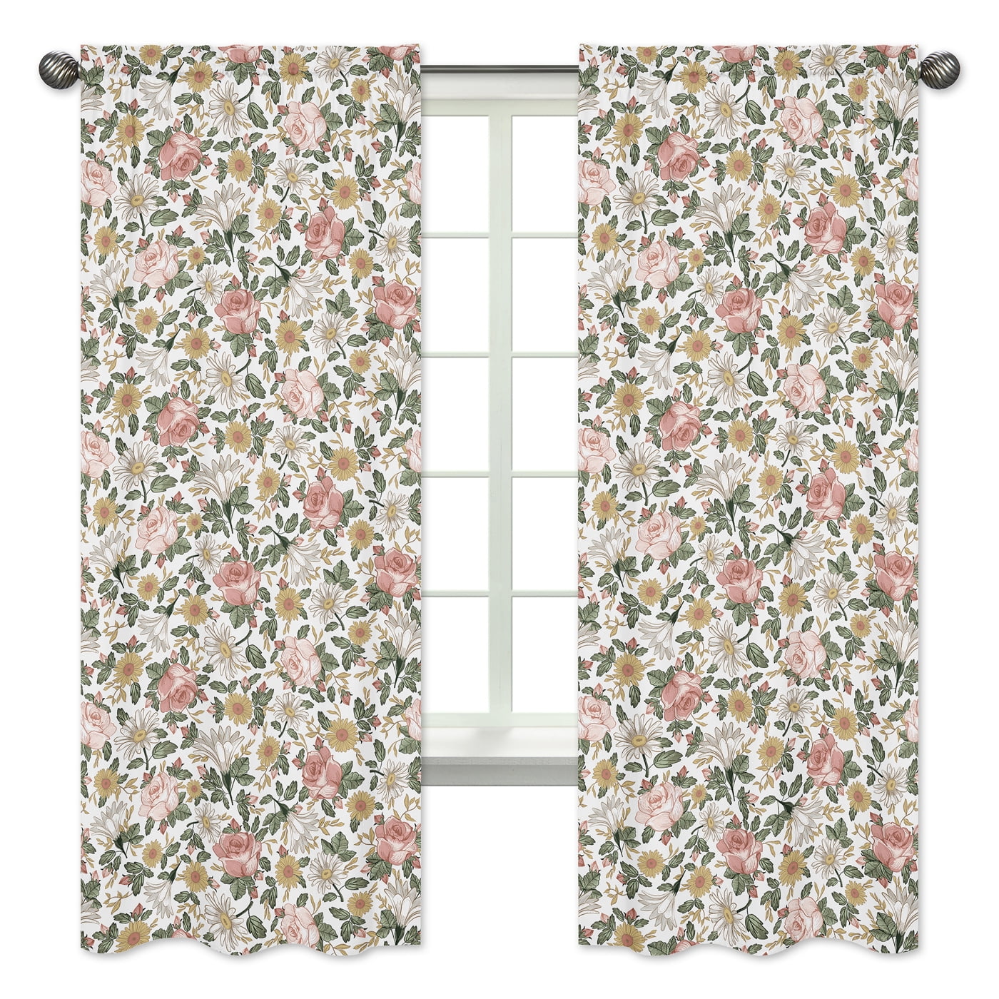 Vintage Floral White Polyester Kids' Window Curtain Panels