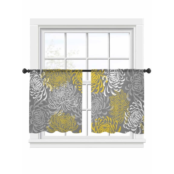 Vintage Floral Sheer Curtains 2 Panels Set Pastoral White Yellow Chrysanthemum Sheer Window Curtains Light Filtering Rod Pocket Voile Drapes for Bedroom Living Room 52"x54"