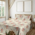 thumbnail image 1 of Ambesonne Vintage Floral Fitted & Flat Sheet with Shams 4 Pcs Set, Delicate Bees Botany, Queen, Cream Dark Coral Dark Tan, 1 of 5